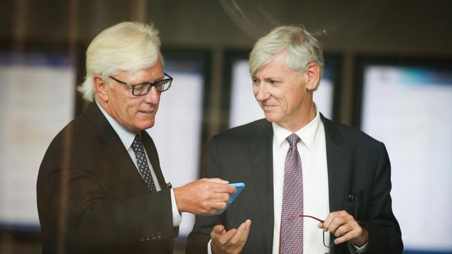 City PR’s Tim Allerton with Seven Network’s commercial director Bruce McWilliam at a February hearing at the NSW Supreme Court. (Renee Nowytarger/The Australian)