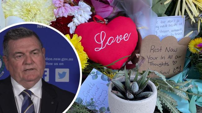 Flowers and messages left in the car park after the fatal stabbing of Kye Schaefer in the early hours of May 2. Inset: Detective Superintendent Danny Doherty speaking about the investigation. Picture: Janine Watson/Toni Moon