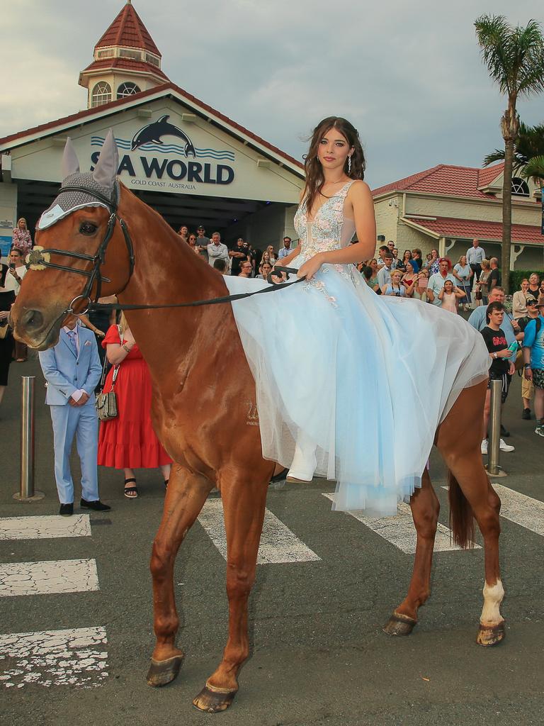 Bella Wozniak at the Red Carpet arrivals at Sea World for the Pimpama SHS Formal 2023. Picture: Glenn Campbell