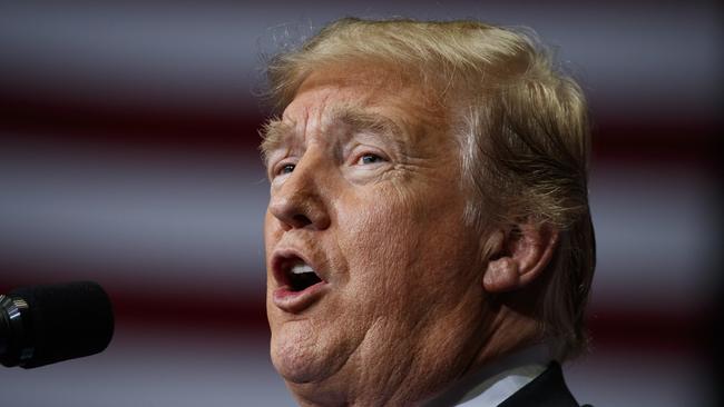 President Donald Trump speaks during the campaign rally at Bojangles' Coliseum, Charlotte. Picture: AP