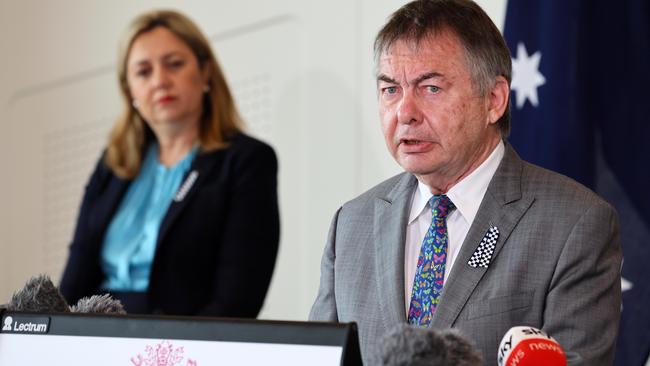 Walter Sofronoff during a press conference at the handing down of the DNA Inquiry report in Brisbane. Picture: NCA NewsWire/Tertius Pickard