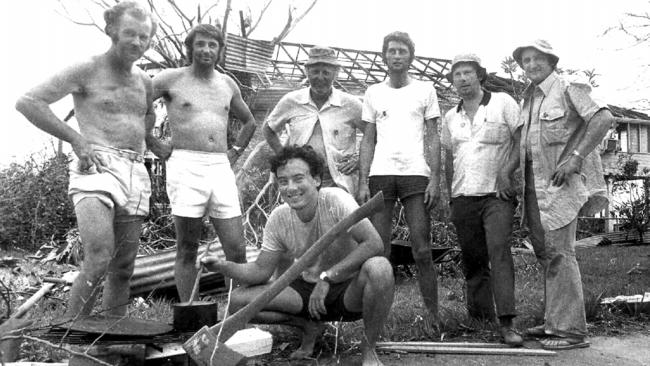 Journalists, photographers and broadcasters in Darwin in the wake of Cyclone Tracy. Photographer Bruce Howard is standing far left. Picture: File