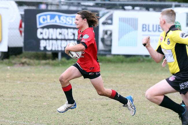A Rugby League Gold Coast junior gala day at Burleigh Bears Junior Rugby League Club. Under 14s. Mudgeeraba vs Helensvale. Number 13 scoring 5 September 2021 Miami Picture by Richard Gosling