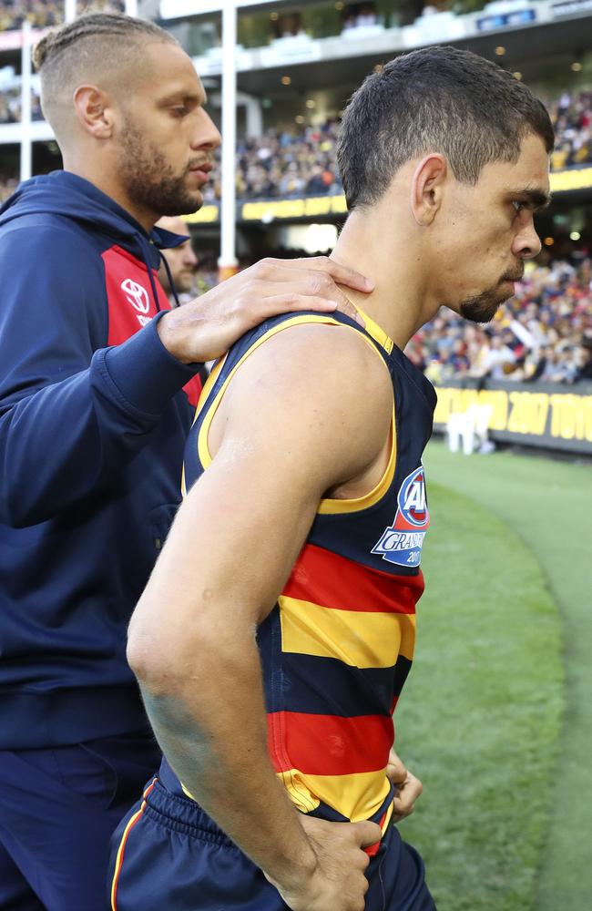 Ellis-Yolmen walks off after last year’s grand final loss with Charlie Cameron.