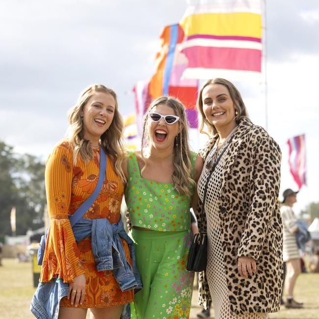 Katrina Pocklington, Alyce Agius and Michaela Davis rock out at Splendour. Picture: Matt Jelonek