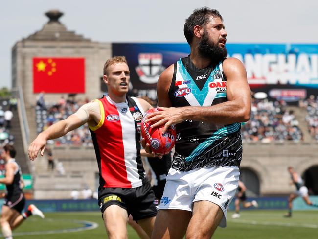 Paddy Ryder and Callum Wilkie playing in China. Picture: Michael Wilson/ AFL Photos