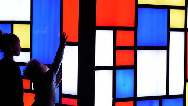 The 'Mondrian Cube' installation at First Fleet Park as part of the Vivid Sydney Festival of light. Picture: Dean Lewins/AAP