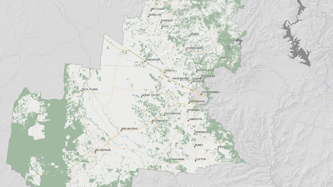 Shots of mapping for the Toowoomba Regional Council's mapping for areas of ecological significance, which is the basis for a new temporary local planning instrument.