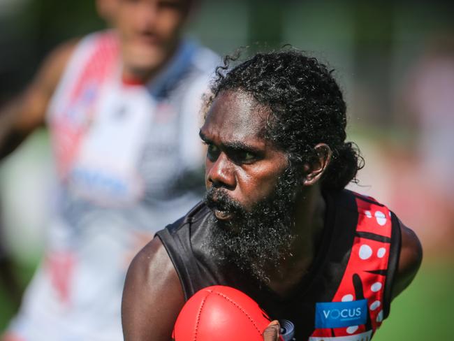 Jason Puruntatameri as Tiwi Bombers V Southern Districts.Picture GLENN CAMPBELL