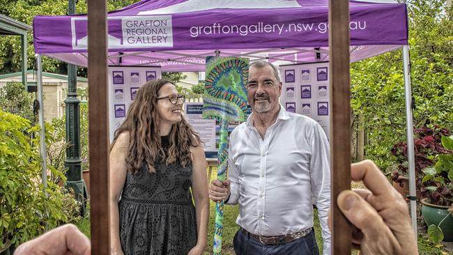 A bit of Grafton Gothic for gallery director Niomi and Clarence MP Chris Gulaptis as they dug the first sod for the gallery's new development.Photo: Adam Hourigan