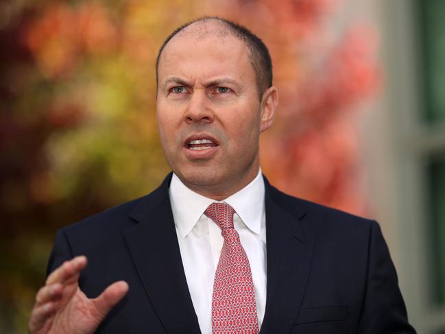 CANBERRA, AUSTRALIA - APRIL, 15, 2021: The Treasurer Josh Frydenberg, during a press conference in Parliament House Canberra. Picture: Gary Ramage