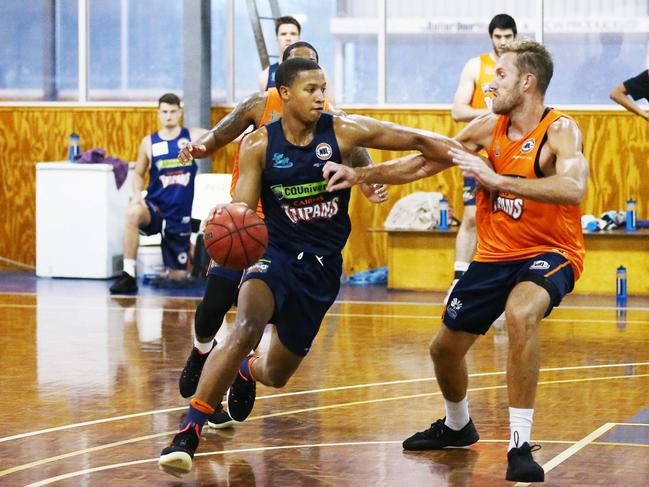 New Cairns Taipans import player Devon Hall trains at the Cairns basketball centre. Picture: Brendan Radke