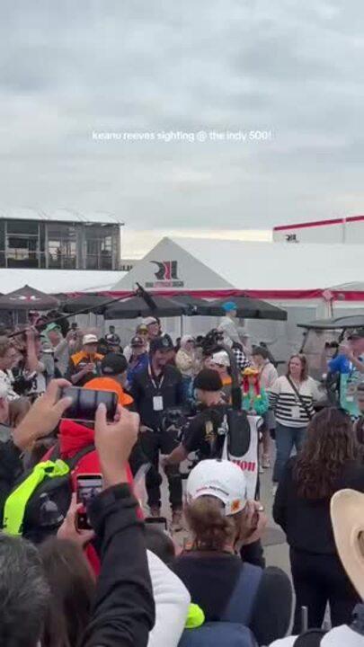 Keanu Reeves Greets Crowd Ahead of Indy 500