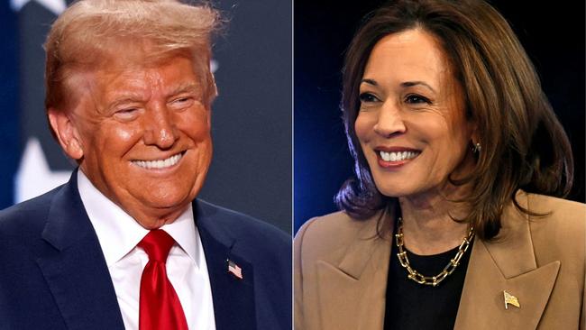 Donald Trump and Kamala Harris campaign in key swing states today. Picture: AFP.