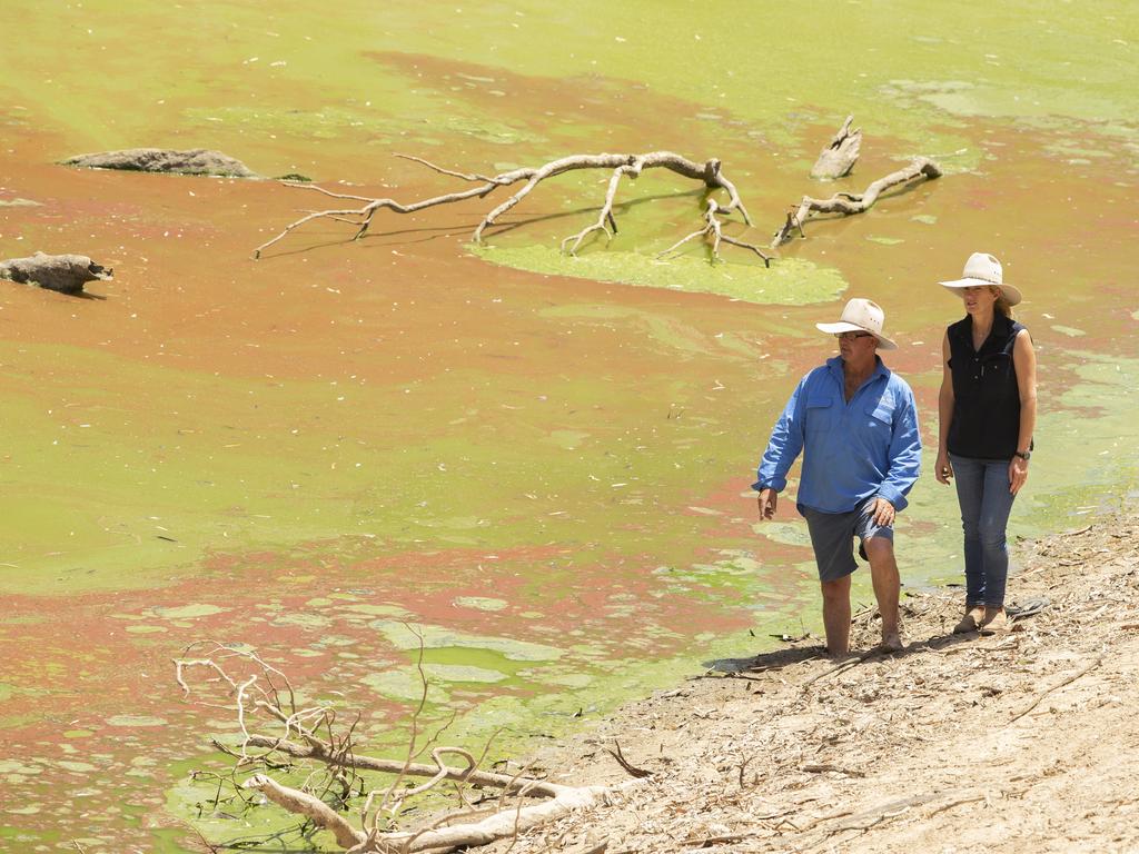 Chrissy and Bill Ashby pose for a portrait on the banks of the Darling River near their property Trevallyn Station on January 16, 2019 in Tilpa, Australia. Chrissy elaborates on being able to deal with the extreme heat, the drought, the dust but is deeply concerned about getting justice in regards to the poor state of the river. Local communities in the Darling River area are facing drought and clean water shortages as debate grows over the alleged mismanagement of the Murray-Darling Basin. Recent mass kills of hundreds of thousands of fish in the Darling river have raised serious questions about the way WaterNSW is managing the lakes system, and calls for a royal commission. (Photo by Jenny Evans/Getty Images)