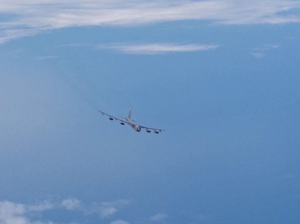 Russian fighter jet intercepts two US nuclear bomber aircraft close to border. Picture: Supplied