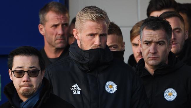 Kasper Schmeichel pays tribute to Vichai Srivaddhanaprabha. Picture: AFP