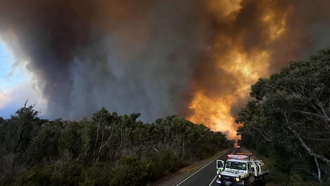 The fire forced the evacuations of towns surrounding the Grampians National Park. Picture: AFP Handout/ State Control Centre – Victoria Emergency Services.