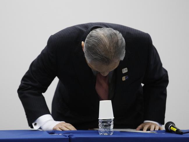 Tokyo 2020 organising committee president Yoshiro Mori bows. Picture: AP/Jae C. Hong)