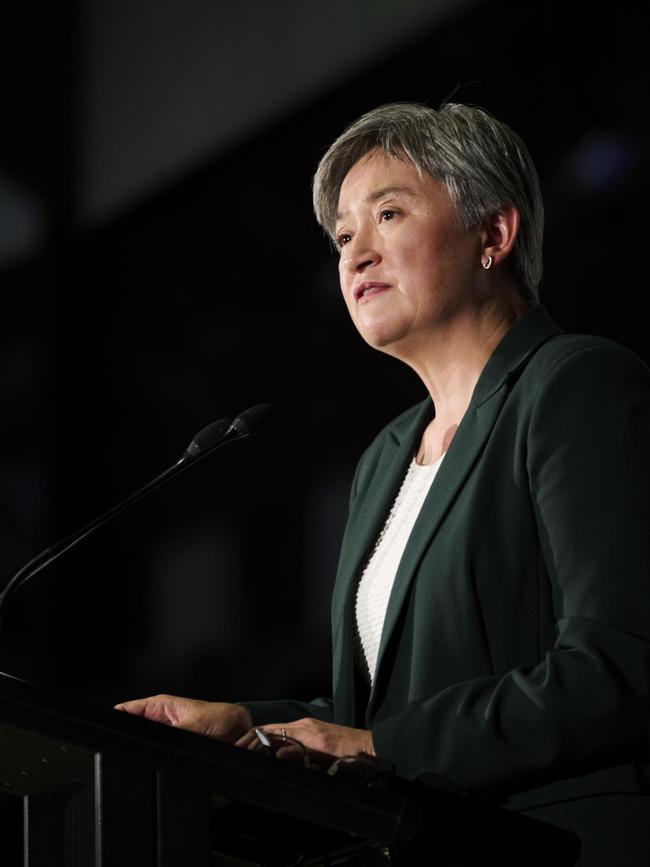 Foreign Minister Penny Wong giving her speech calling for the recognition of Palestine. Picture: Rohan Thomson