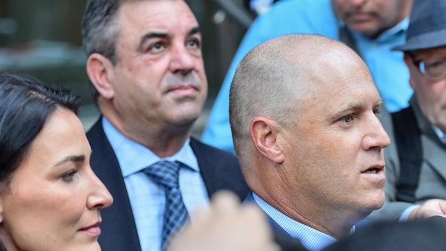 Trainers Danny O'Brien (right) and Mark Kavanagh after their successful appeal against suspensions for using cobalt outside VCAT last month. Picture: Getty Images