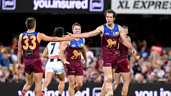 Darcy Fort (right) is enjoying his time in Brisbane. Picture: Bradley Kanaris/Getty Images