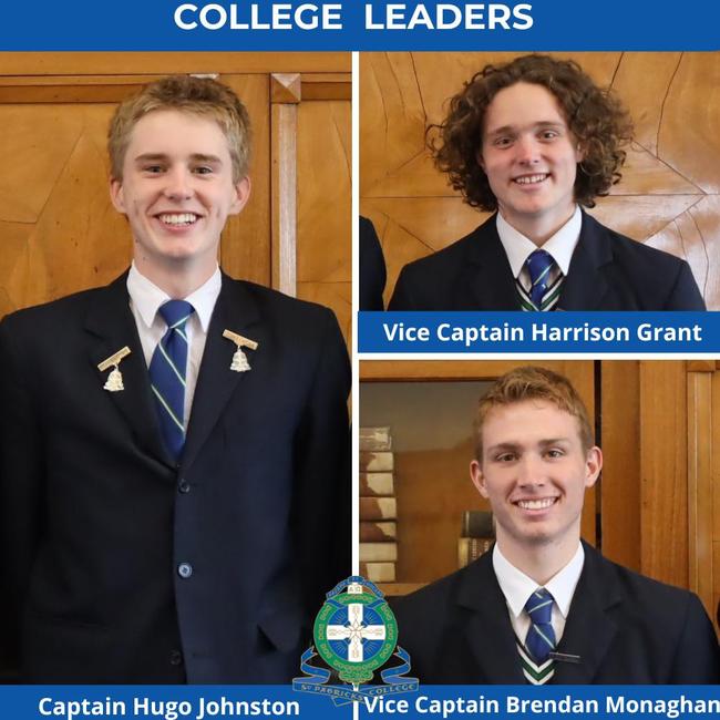 St Patrick's College captain: Hugo Johnston and vice-captains: Harrison Grant and Brendan Monaghan.