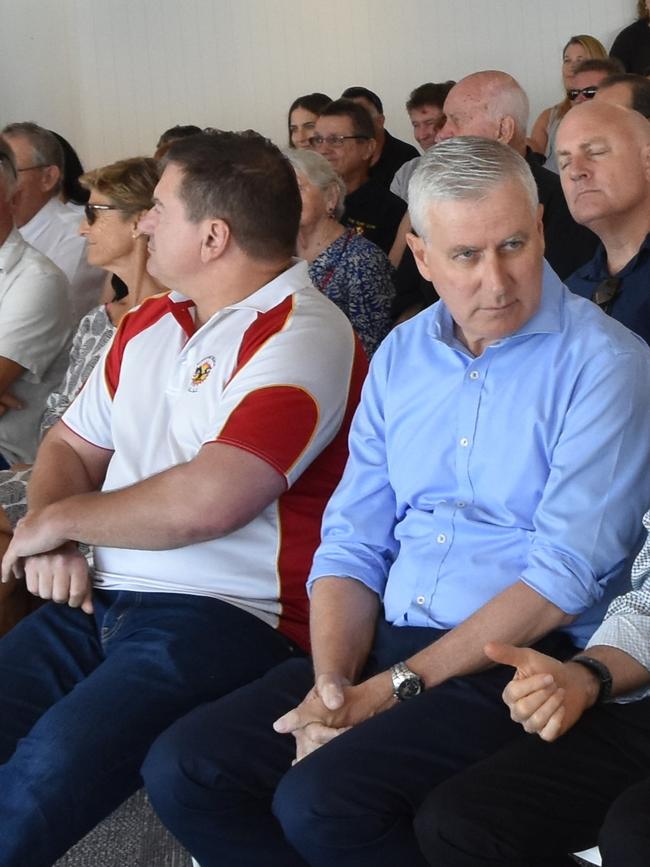 Member for Wide Bay Llew O'Brien and Deputy Prime Minister Michael McCormack forced a united front at the official opining of Sunshine Beach Surf Lifesaving Club. Photo: Caitlin Zerafa