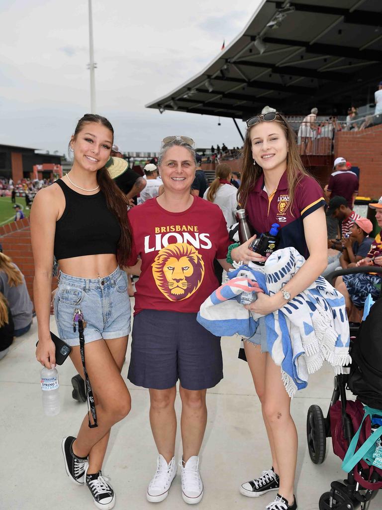 Kadie and Lynsey Fletcher with Brooke Sheridan at the NAB AFLW grand final. Picture: Patrick Woods