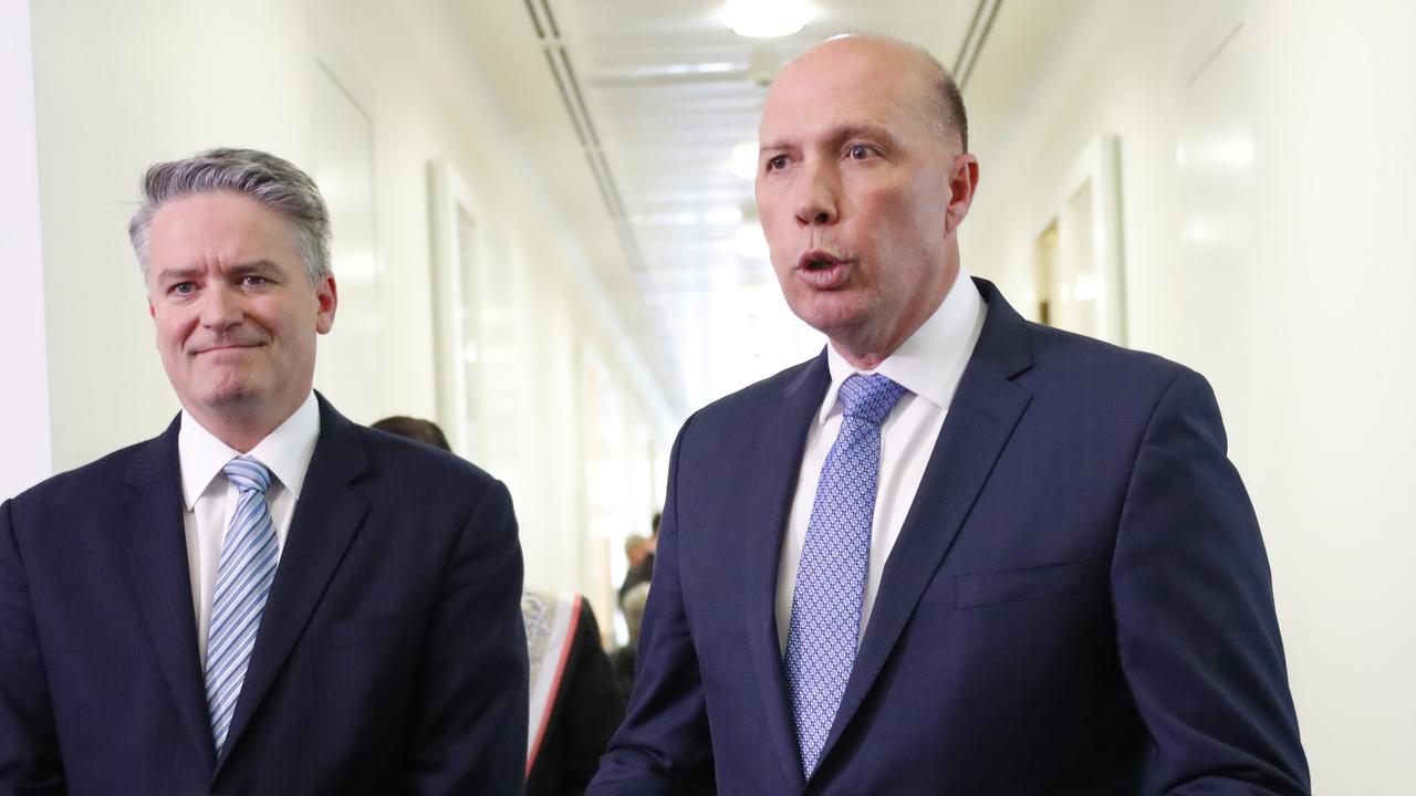 Peter Dutton was backed by Mathias Cormann. Picture: David Gray/AP