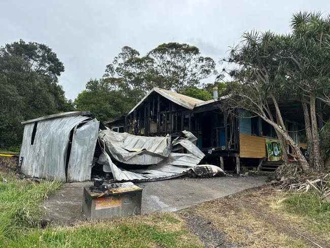 Remains of a fire that destroyed a factory and part of a house near Lennox Head on Wednesday. Picture: Savannah Pocock