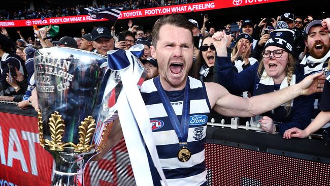 Geelong’s Patrick Dangerfield celebrates. Picture by Michael Klein