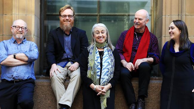 Authors, from left, Mark O'Flynn, Ryan O'Neill, Josephine Wilson, Philip Salom and Emily Maguire. Picture: Aaron Francis