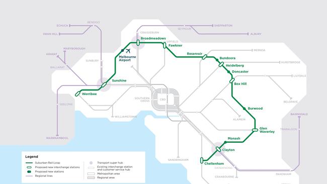 The proposed route for Victoria’s Suburban Rail Loop, which could cost as much as $200bn to complete.