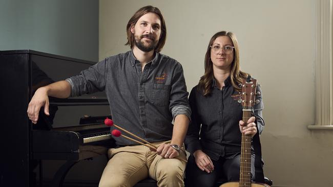 Music therapists Rowan Harding and Natalie Oliveri from Creative Therapy Adelaide. Picture: Matt Loxton