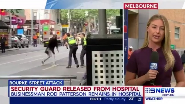 The moment terrorist stabs security guard (9 News Melbourne)