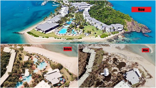 Daydream Island aerials – before and after Cyclone Debbie in 2017 compared to now.