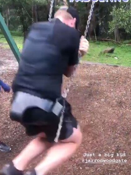 She took video of Woodgate on a swing.