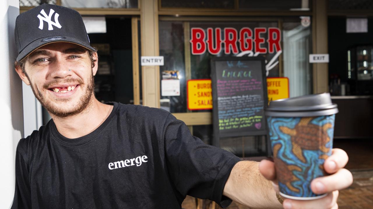 Hospitality trainee Tyrone Bland in the new venue of Emerge Cafe at the old Burger Chef in Margaret St, Wednesday, April 6, 2022. Picture: Kevin Farmer