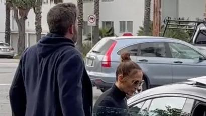 Ben Affleck and Jennifer Lopez have been caught on camera in a tense moment. Picture: Stoianov/Backgrid