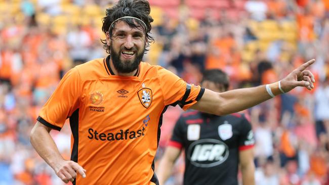 Thomas Broich celebrates a goal for the Brisbane Roar. Picture: Jono Searle