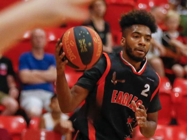 Chris Elder was outstanding for Eagles in his team’s 94-82 over Tracy Village in last night’s thrilling 2020 Men’s Darwin Basketball Association Final. Picture: Glenn Campbell