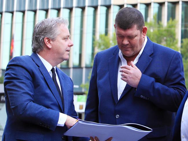 09/01/20 Crown resorts owner James Packer (centre) with director Andrew Demetriou (right) and Todd Nisbet (left) in Melbourne. Aaron Francis/The Australian