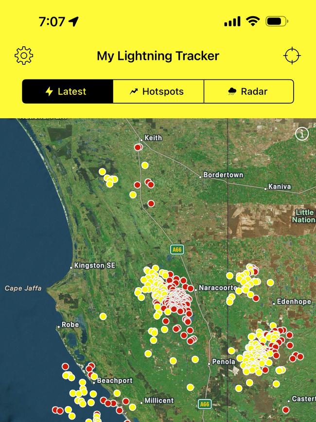 Dozens of fires have started in the states south east after lighting storms hit the area. Picture: My Lightning Tracker