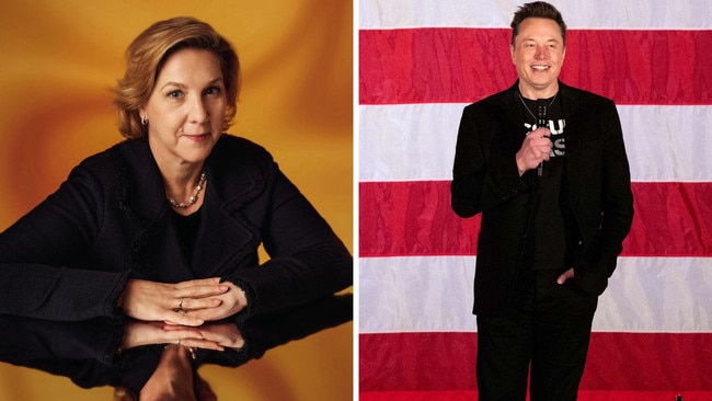 Australian businesswoman Robyn Denholm, the chairwoman of Tesla, and the company’s chief executive Elon Musk. Picture: Macami, AFP