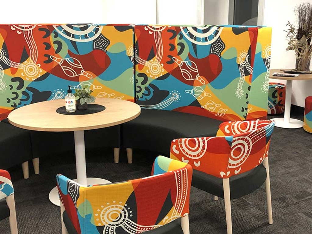 The type of graphic design Ochre Dawn provides for businesses looking to fit out their offices by Kaurna and Ngarrindjeri artist, Lawson Dodd.