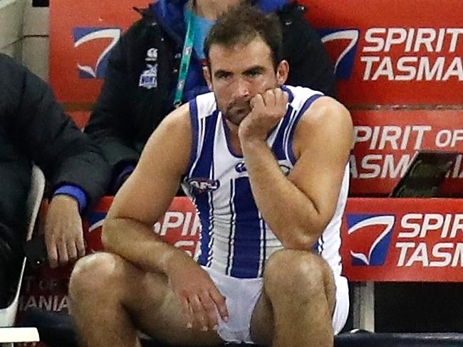 Ben Cunnington watches on after injuring himself against the Western Bulldogs in Round 5. Picture: Michael Willson/AFL Photos via Getty Images