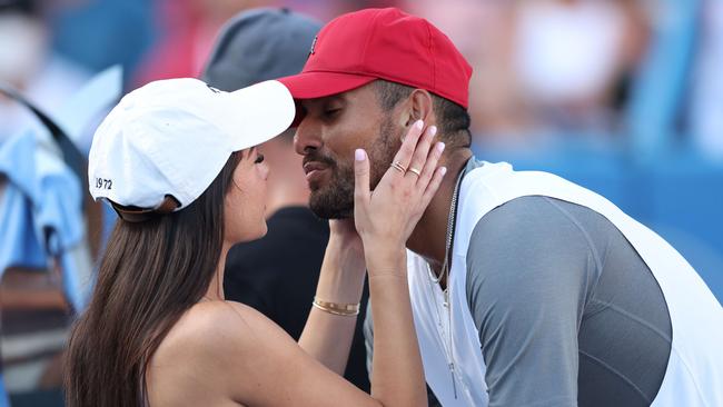 Nick Kyrgios’ girlfriend, Costeen Hatzi, has had a positive influence on the tennis star. Picture: Getty Images/AFP