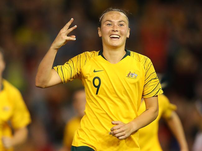 Caitlin Foord scored her first hat-trick for her country. Picture: Getty.