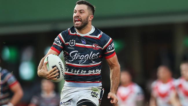 James Tedesco on the charge for the Roosters. Picture: Phil Hillyard